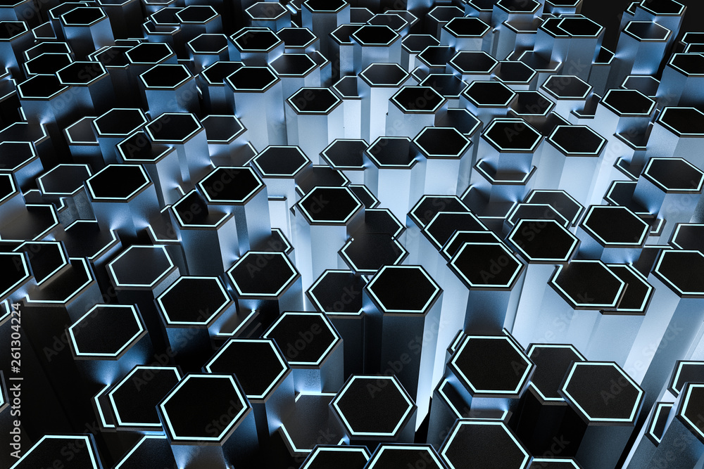 3d rendering, dark hexagonal background, sci-fi background