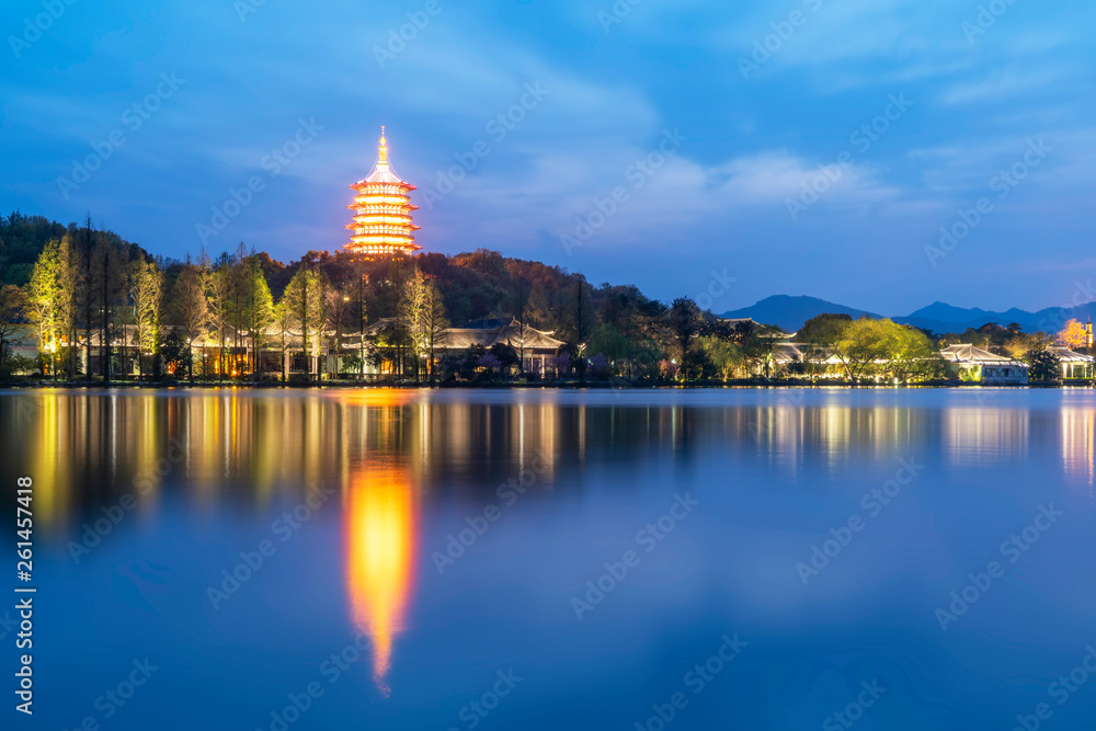 杭州西湖的美丽景观和建筑景观……