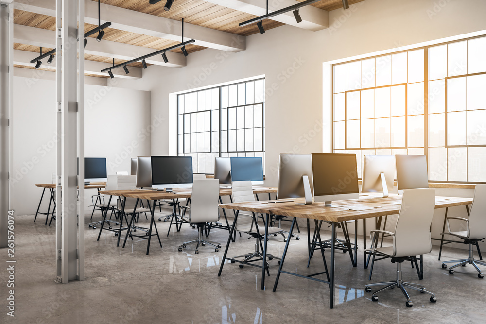 Concrete coworking office interior