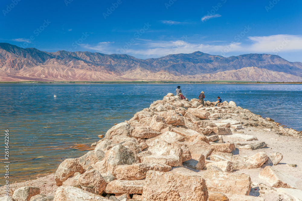 Group of fishermen on the Salton Sea.Southern California.USA