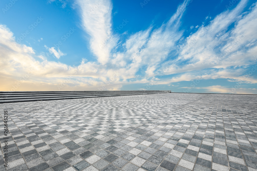 Empty square floor and beautiful sky clouds landscape