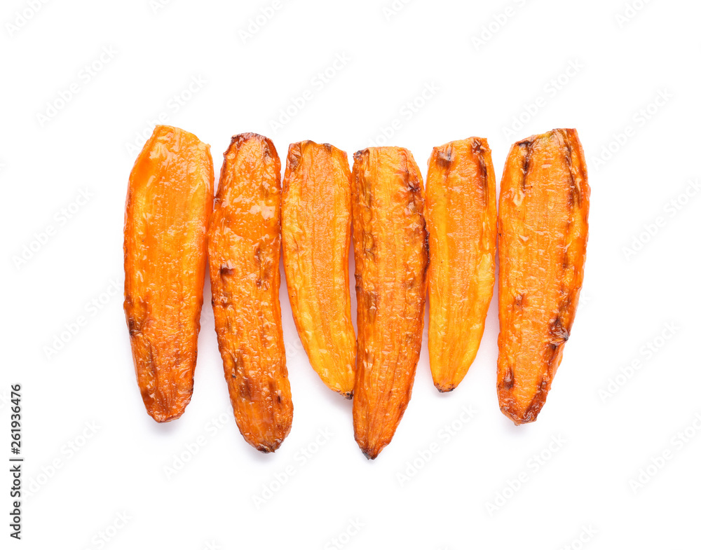 Tasty cooked carrot on white background