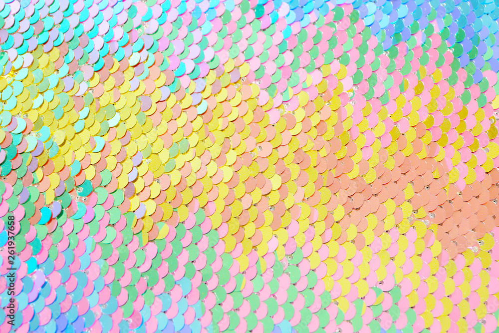 Bright iridescent sequins, closeup