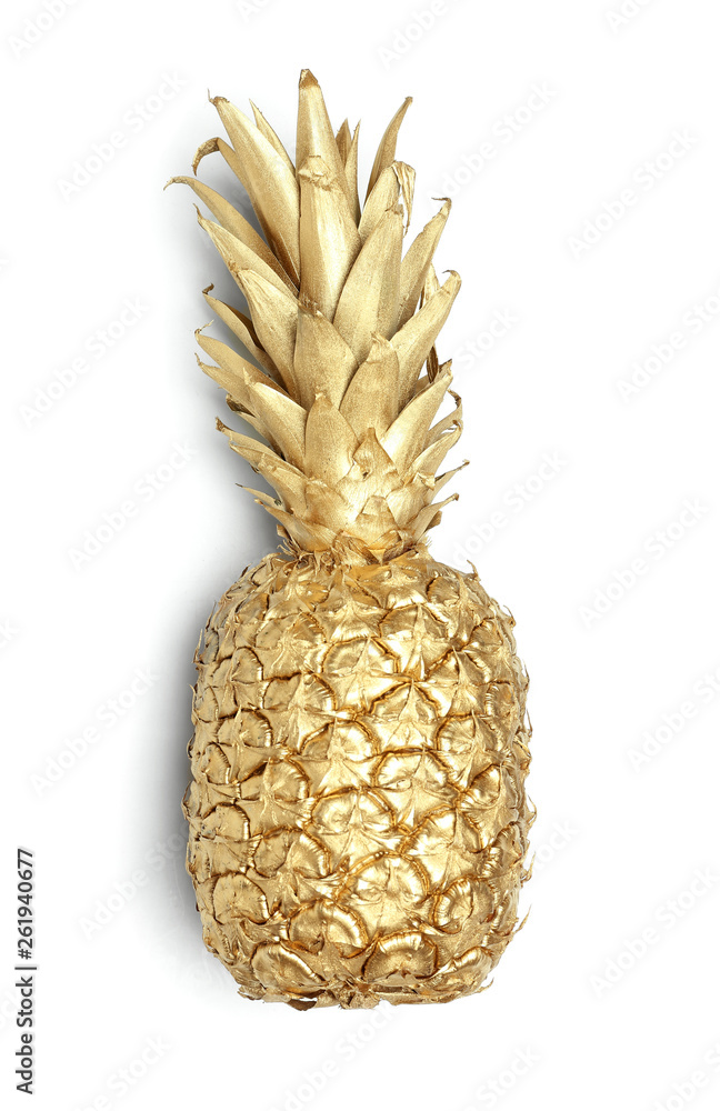 Golden pineapple on white background