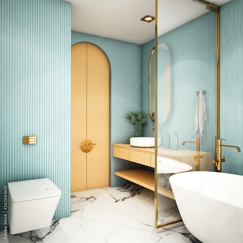 Modern Bathroom Interior design,trend design 2019 ,3d rendering ,3d illustration