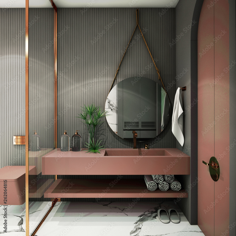 Modern Bathroom Interior design,trend design 2019 ,3d rendering ,3d illustration