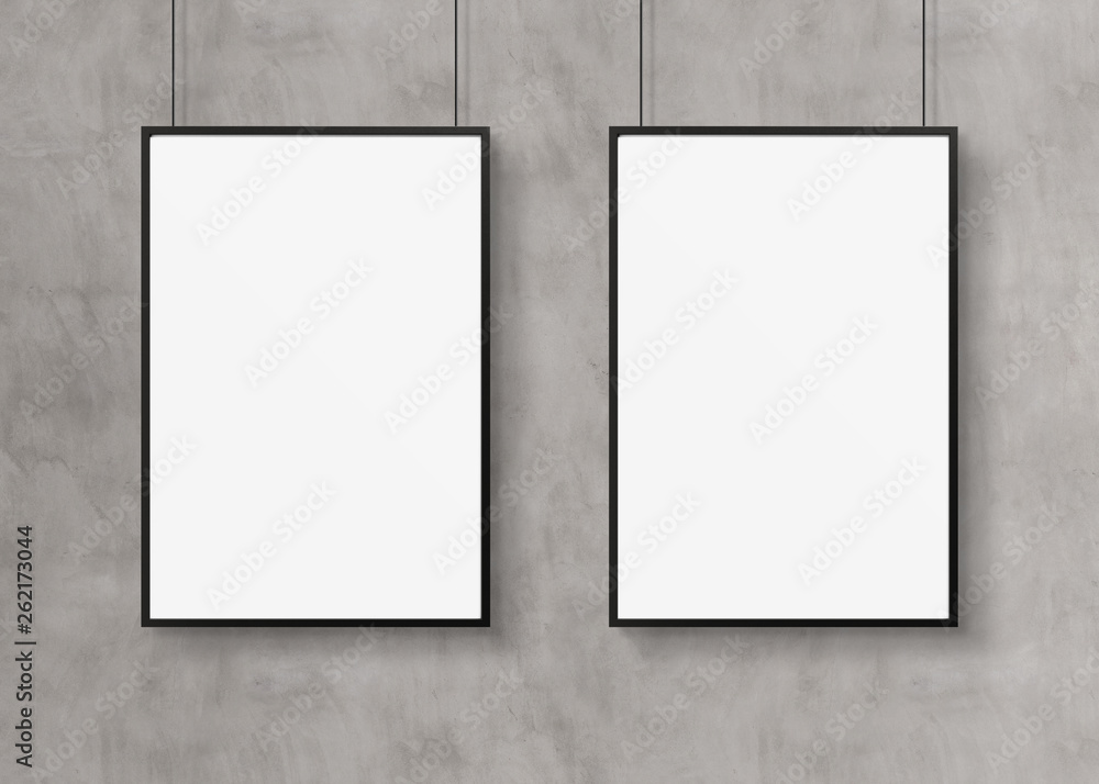 Black frames isolated on wall mockup 3D rendering