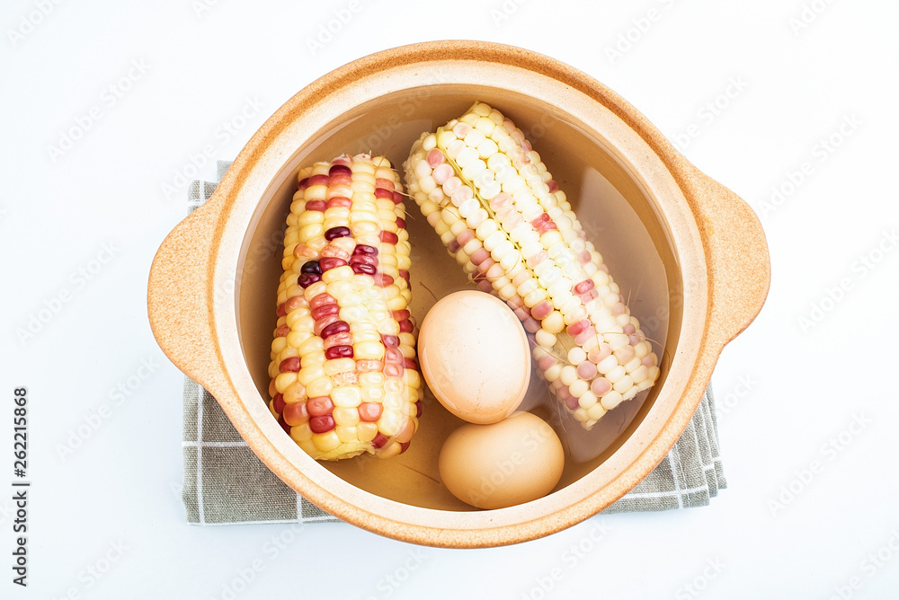 Nutritious breakfast, boiled corn eggs