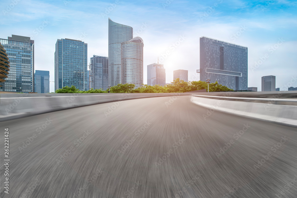 Road and skyline of urban architecture