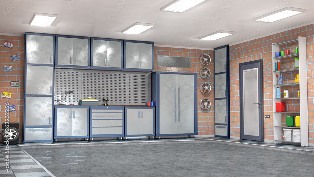 Garage interior. 3d illustration