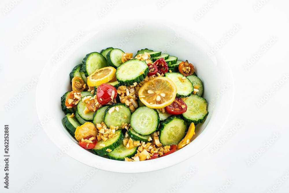 Summer salad with hot and sour cucumber slices