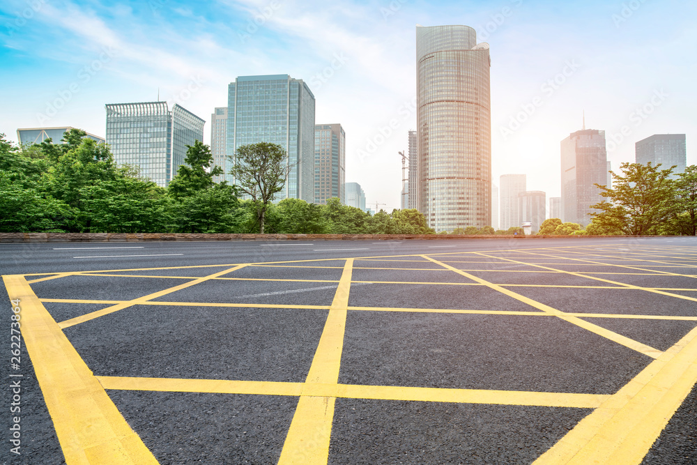 Road and skyline of urban architecture