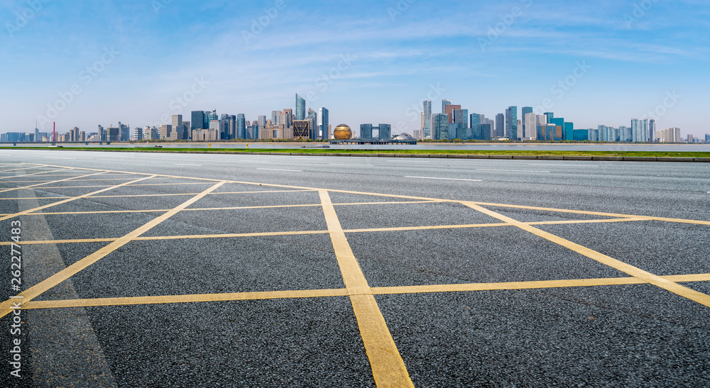 Road and skyline of urban architecture