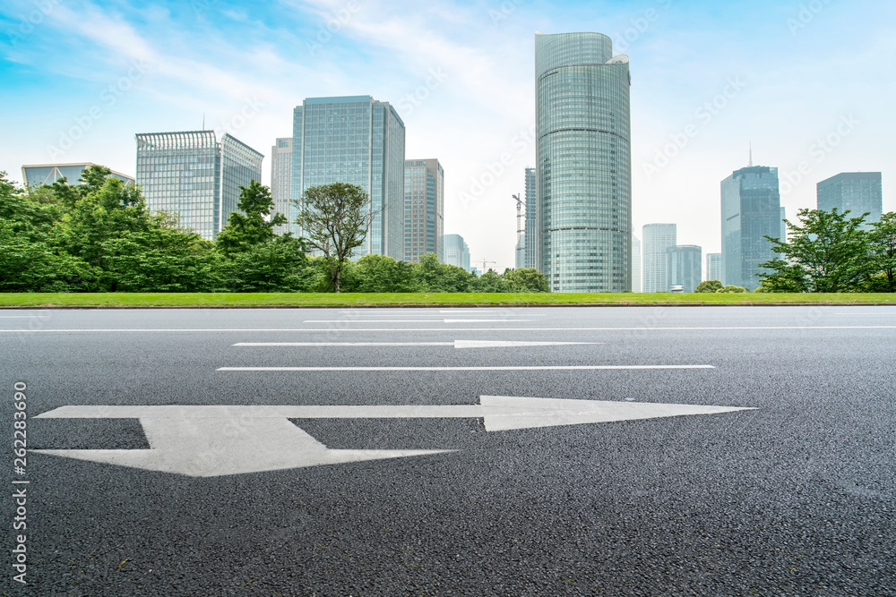 Road and skyline of urban architecture