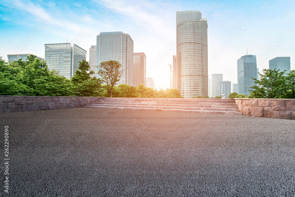 Road and skyline of urban architecture