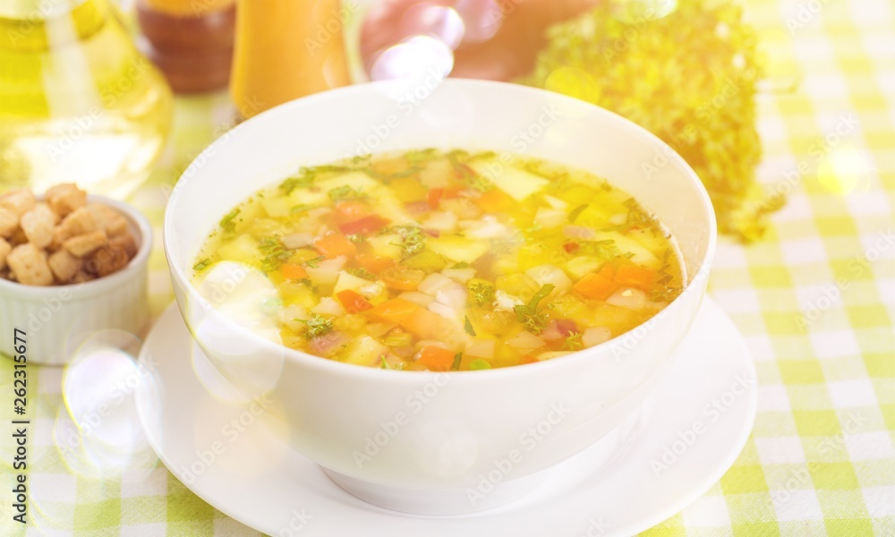 Vegetable soup in plate