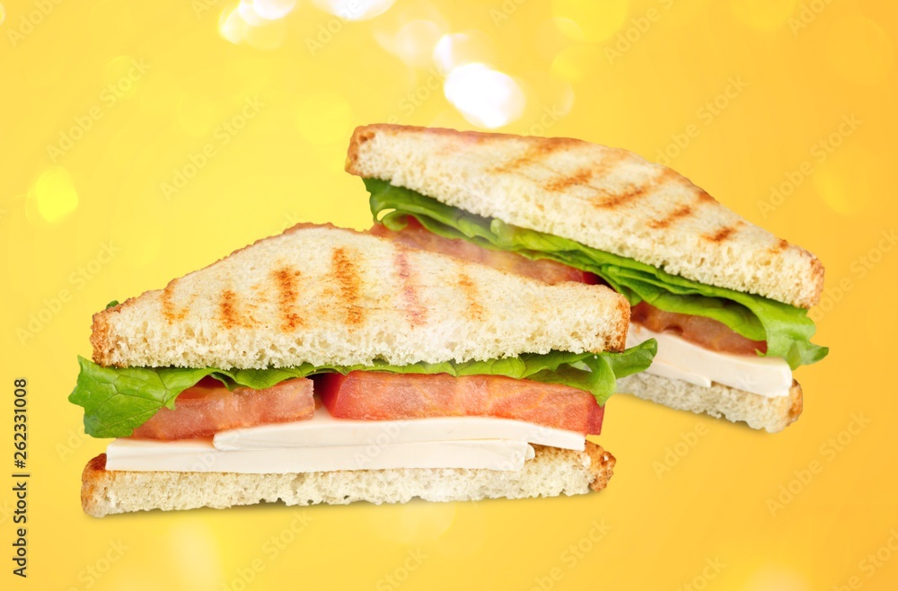 Fresh tasty sandwiches on  background