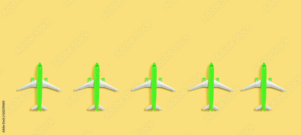 Toy miniature airplanes overhead view flat lay