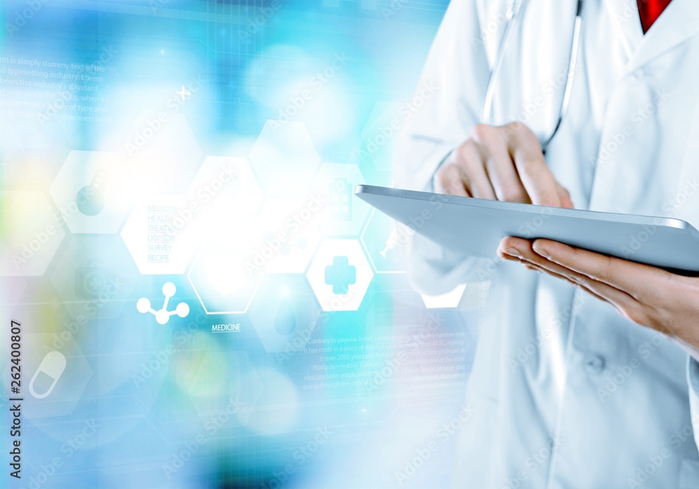 Close-up Doctor at hospital working with tablet pc