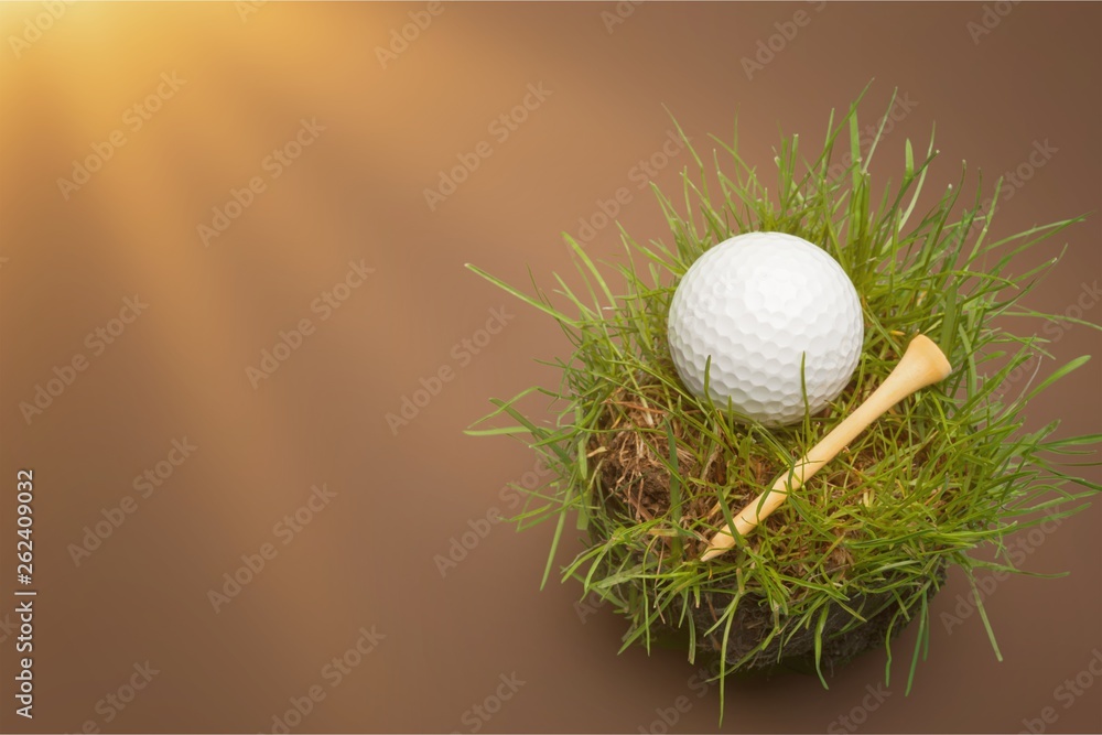 Golf Ball in grass on white background. Sport and Recreation Concept