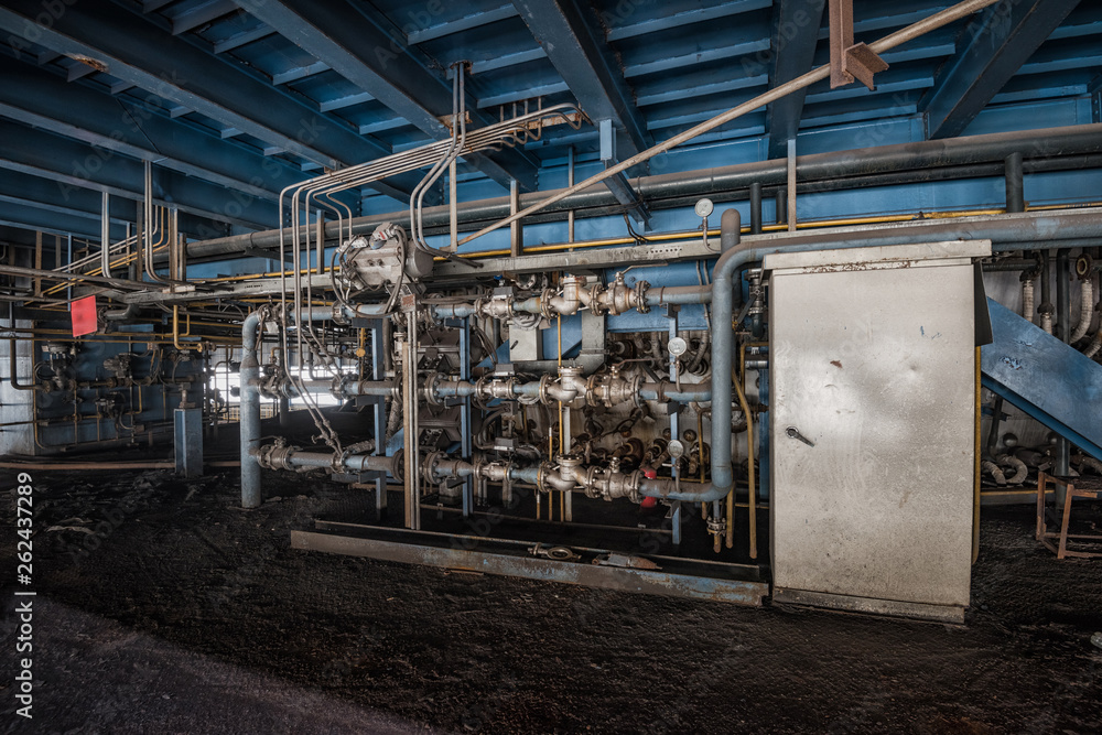 scene and details of an abandoned steel furnace building