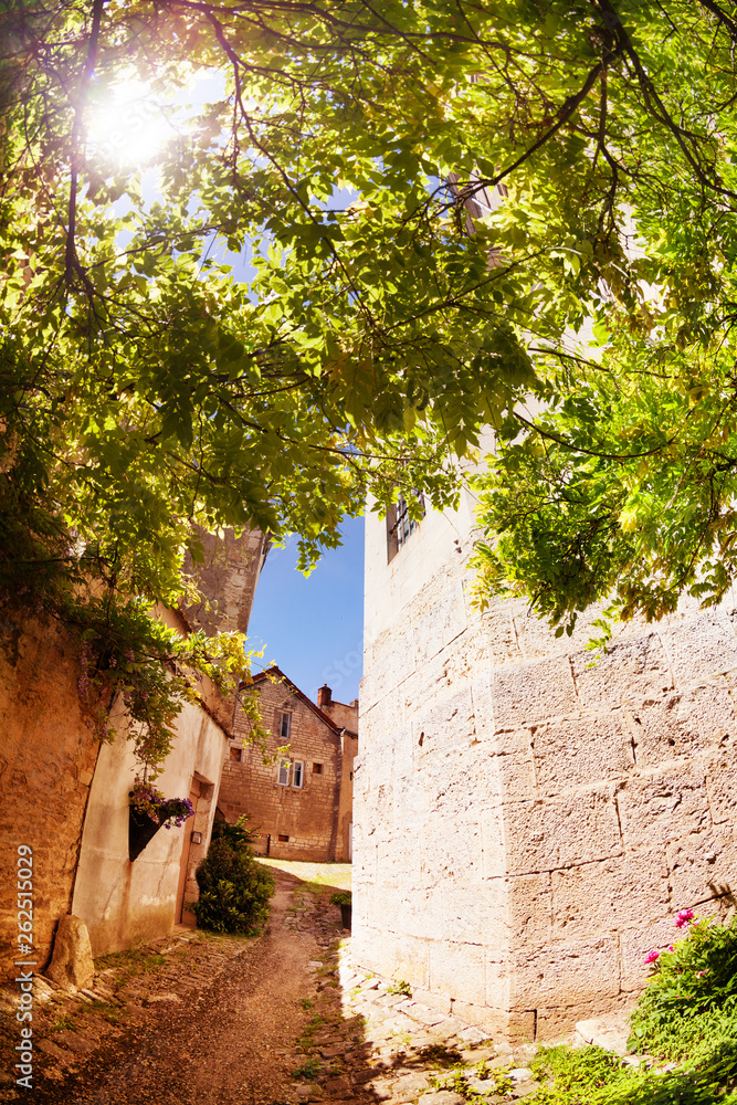 Narrow street in old city Champlitte at sunny day