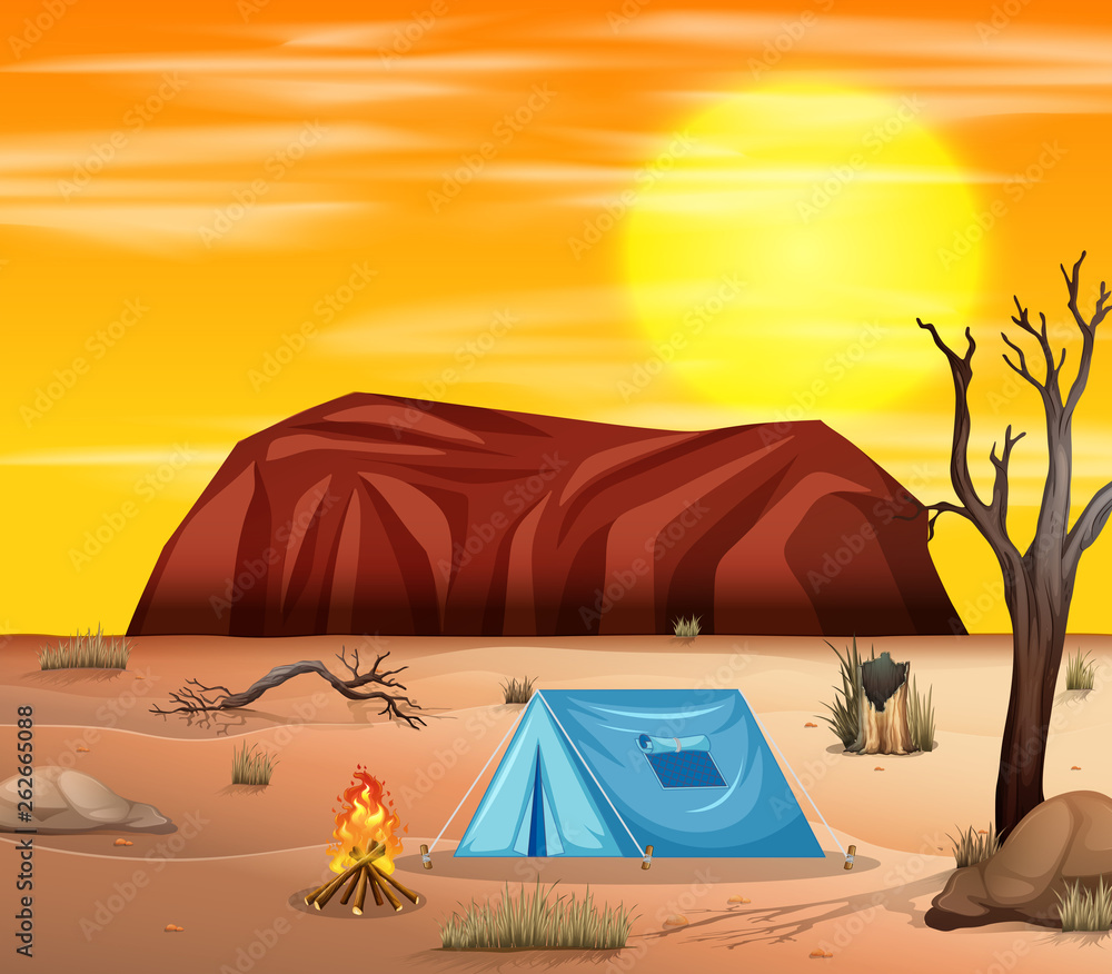 Camping in desert scene