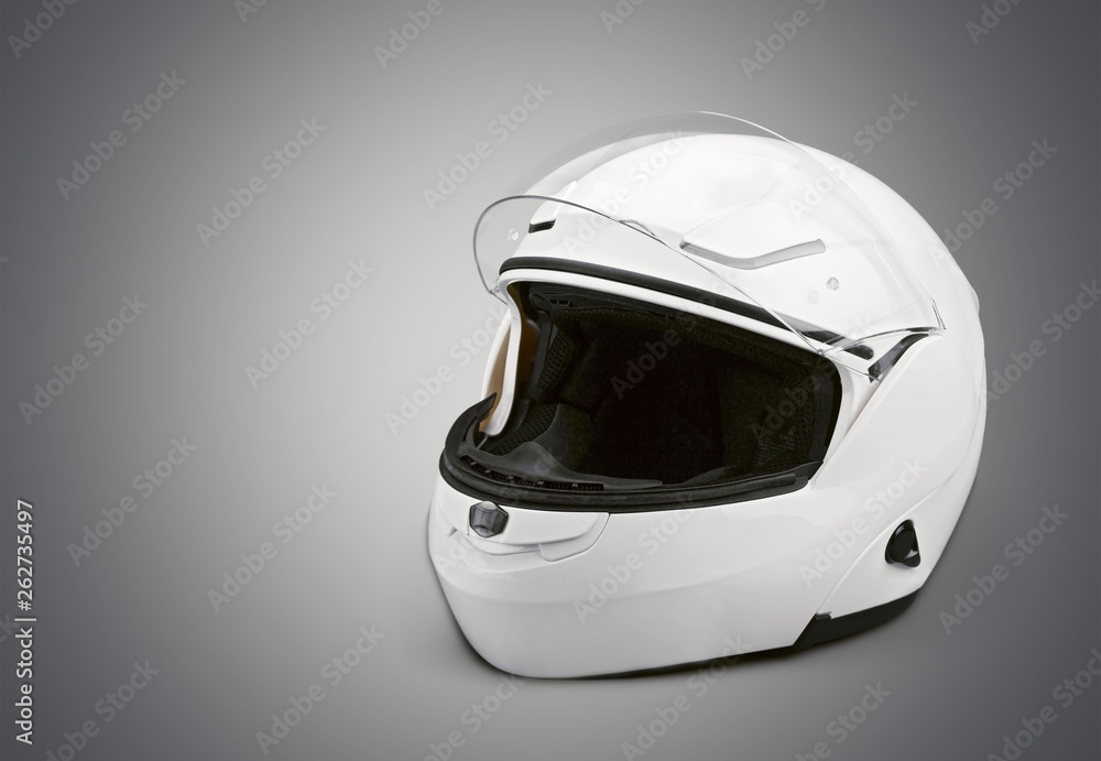 Black biker helmet isolated on white background