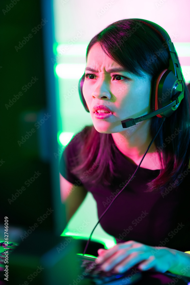 Asian girl cyber sport gamer