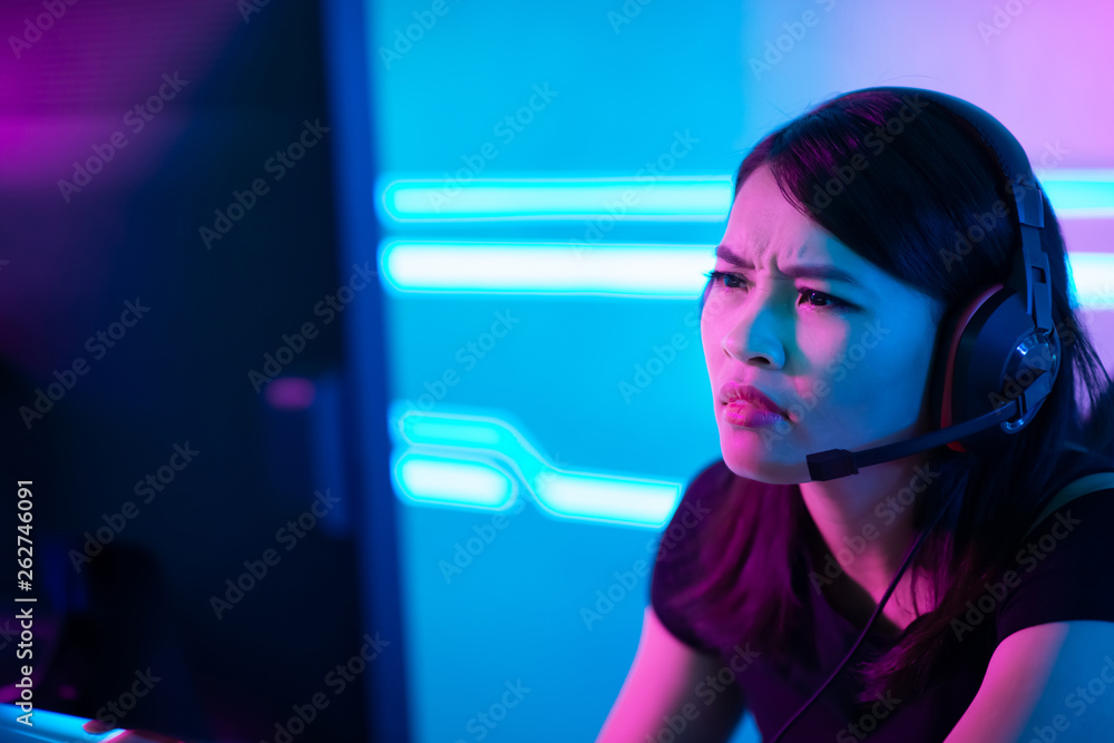 Asian girl cyber sport gamer