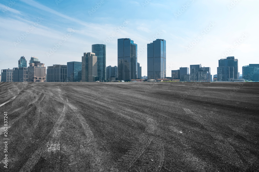 Empty Asphalt Road Through Modern City of Shanghai, China..