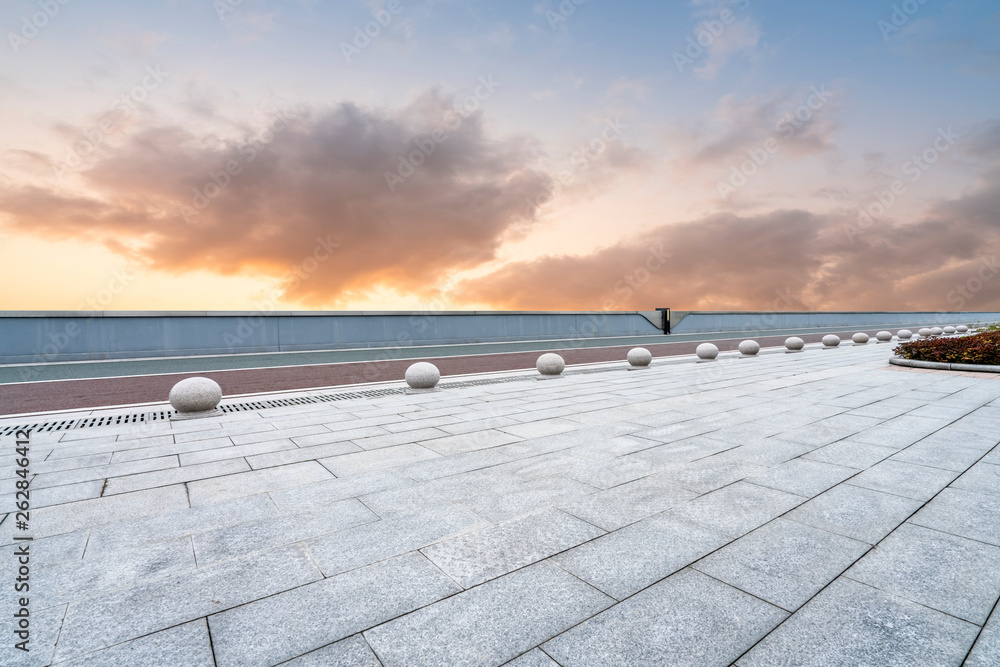 Empty Plaza Bricks and Sky Landscape..