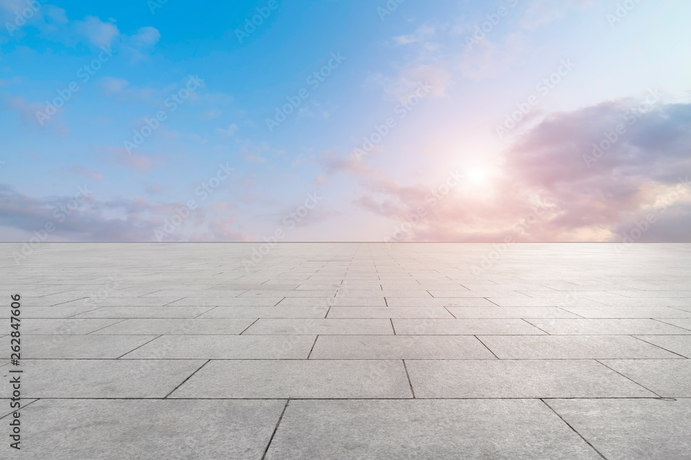 Empty Plaza Bricks and Sky Landscape..