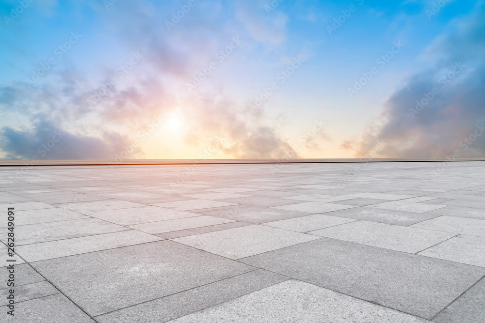 Empty Plaza Bricks and Sky Landscape..