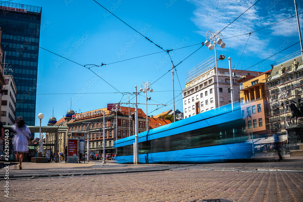 Long exposure shot of Zagreb city, Croatia.