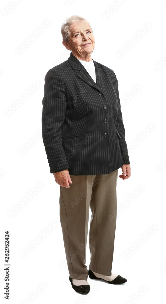 Portrait of senior woman on white background