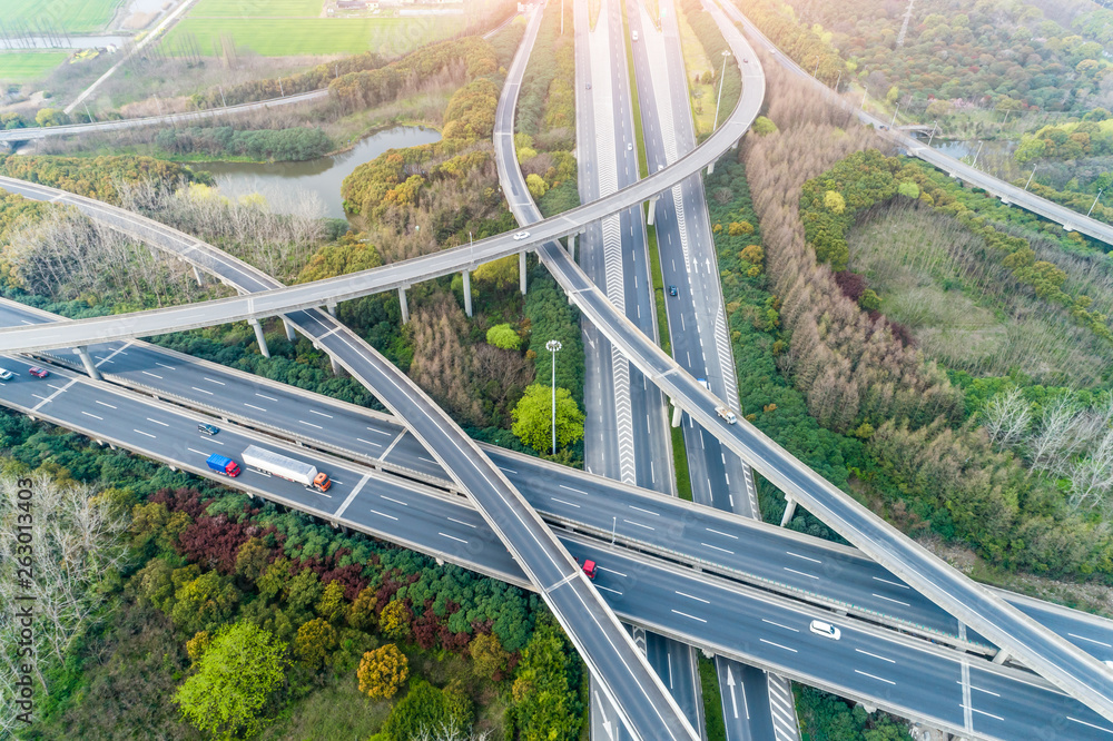 Aerial view of highway and overpass in Shanghai