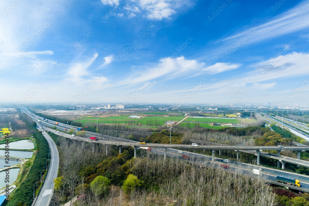 Aerial view of highway and overpass in Shanghai