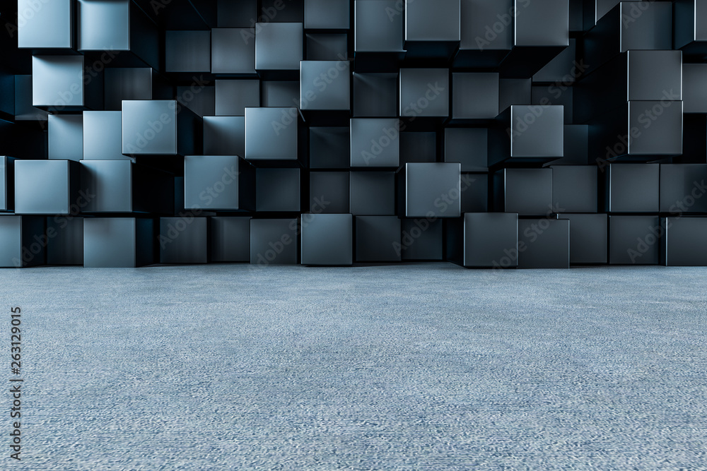 3d rendering, creative cubes wall with floor