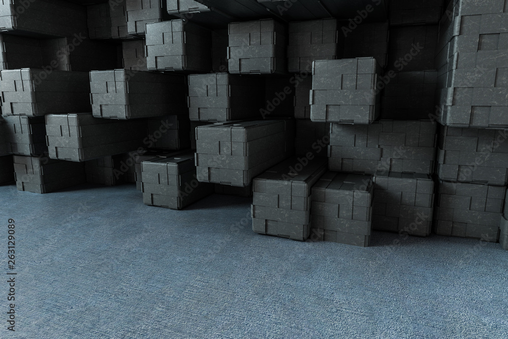 3d rendering, creative cubes wall with floor