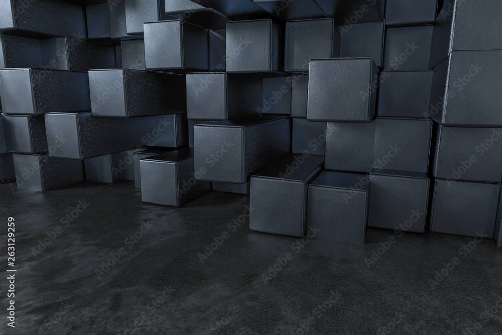 3d rendering, creative cubes wall with floor