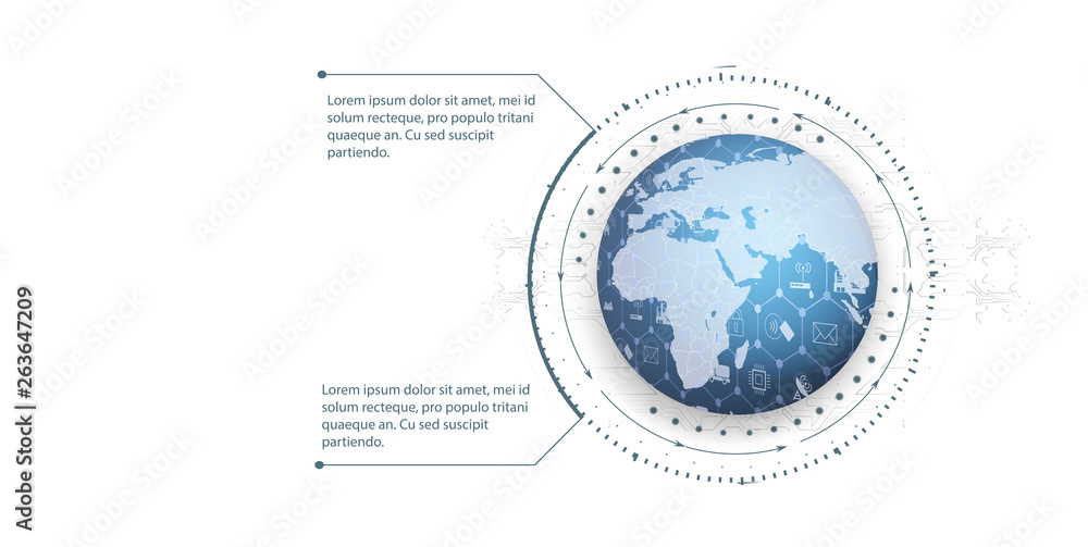 Global world telecommunication network connected around planet Earth, internet of things (IOT), devi