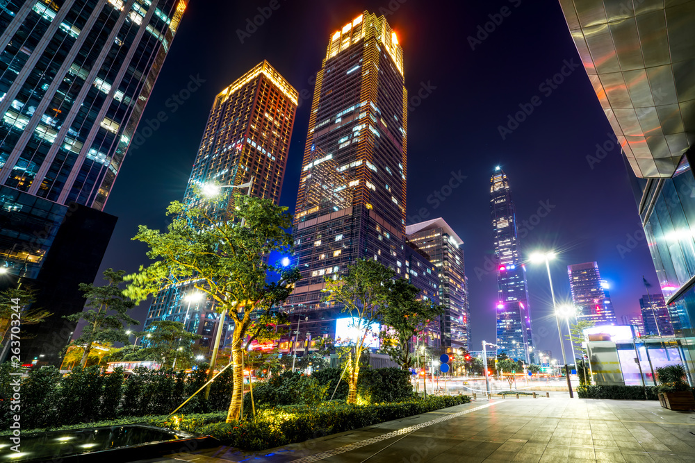 Road City Nightscape Architecture and Fuzzy Car Lights..