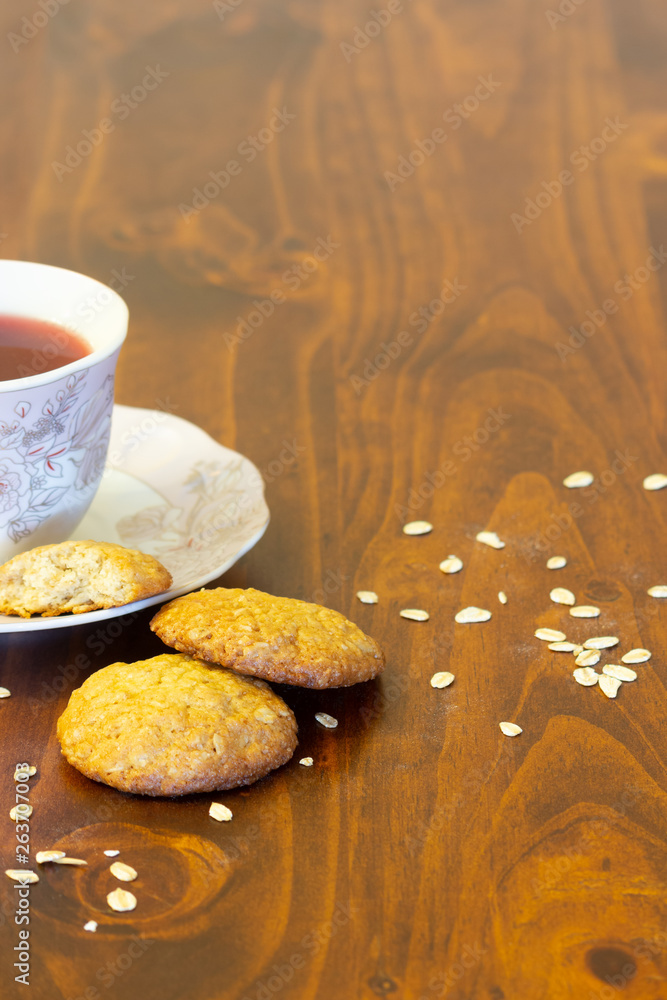 oatmeal cookies with a cup of tea	