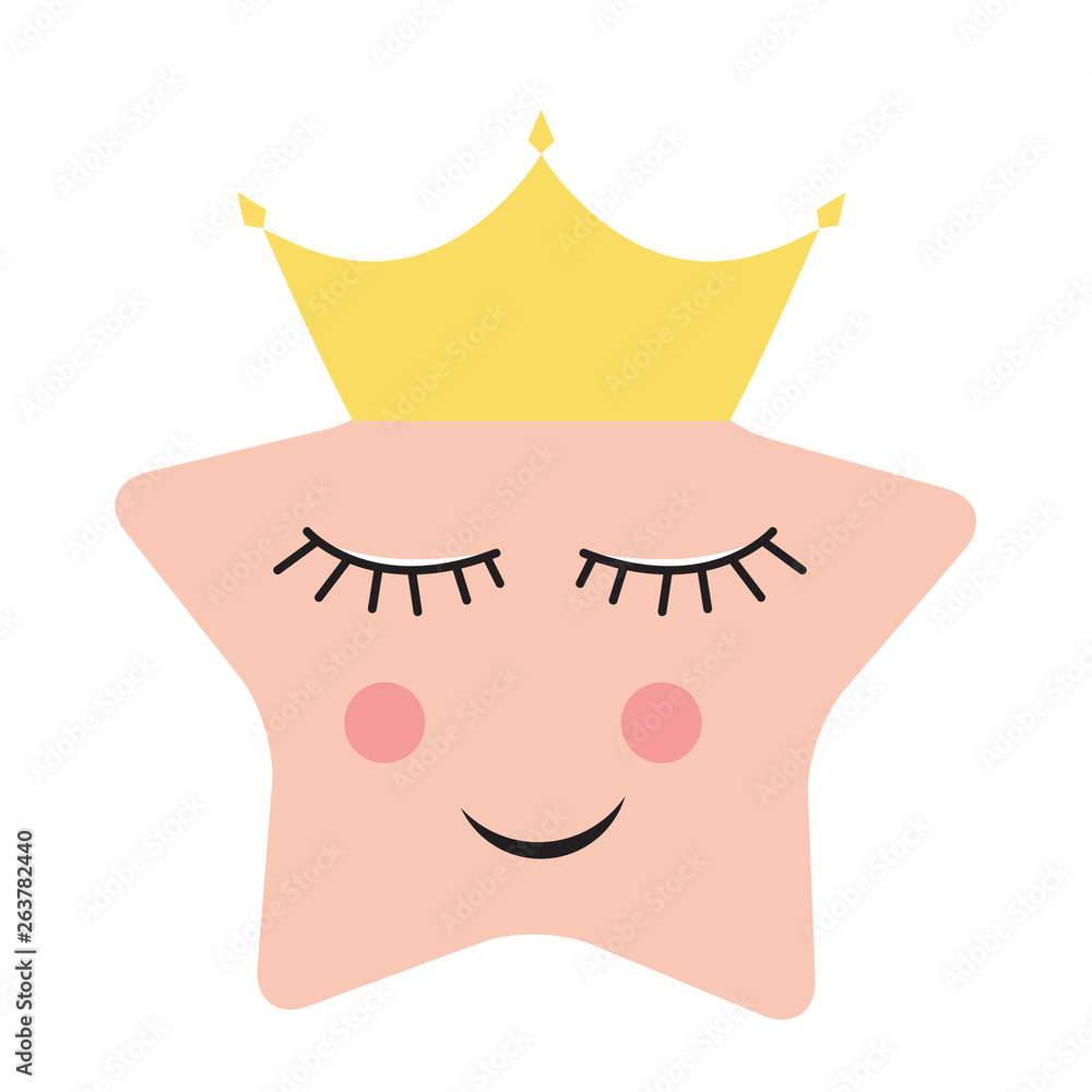 Cute Princess Star in Gold Crown Vector Illustration