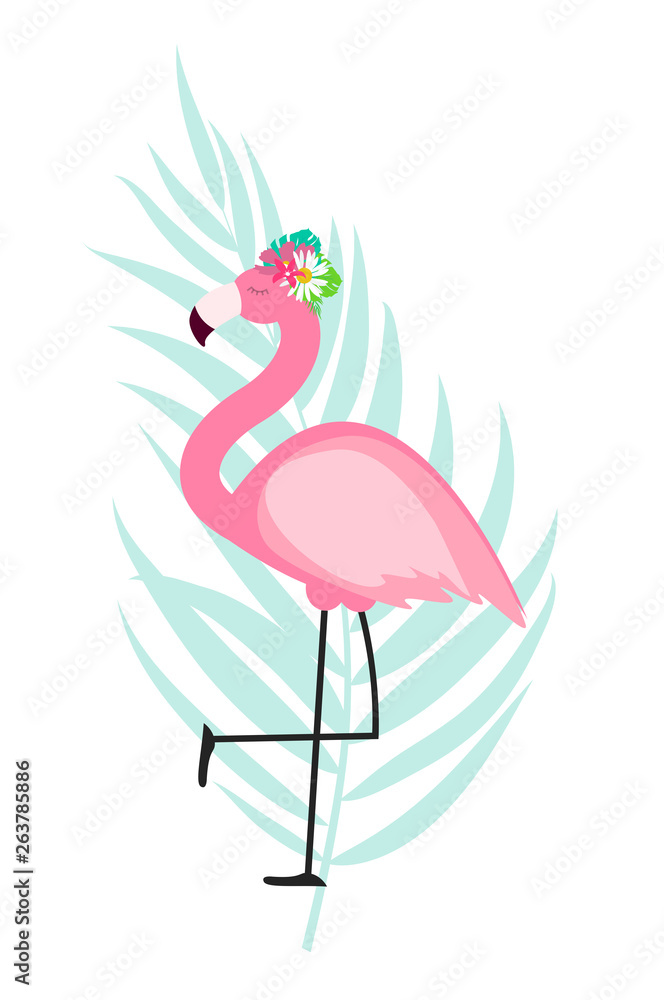 Cute Pink Flamingo Summer Background Vector Illustration