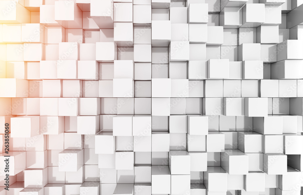 Glowing white and colorful abstract squares background pattern 3D rendering