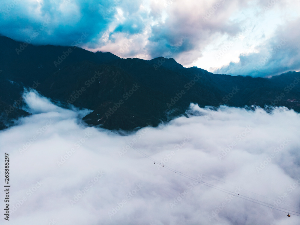 Cable car view on mountain landscape at Fansipan mountain in sapa, vietnam