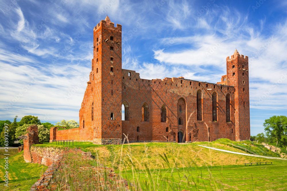 Ruins of medieval brick castle in Rydzyn Chelminski, Poland