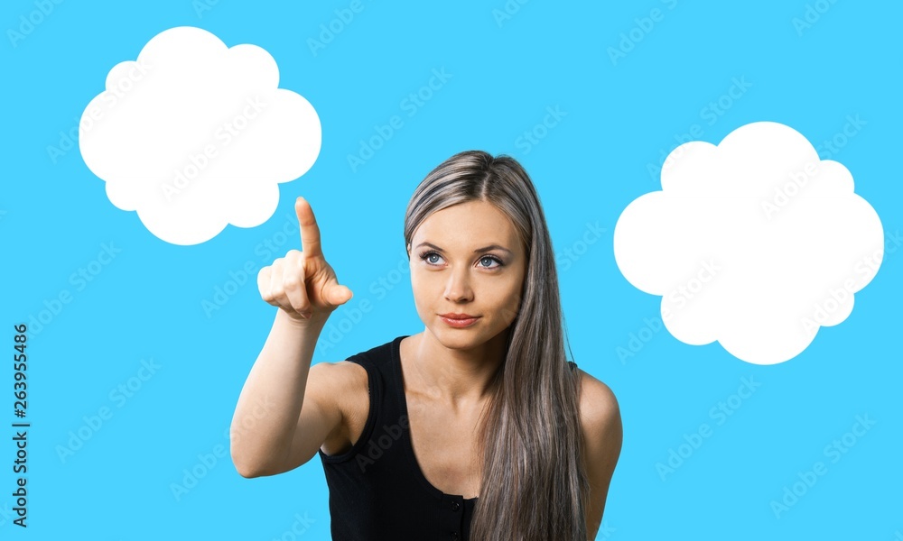 Woman attractive balance balloon beauty blank blue background